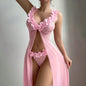 Sexy Slit See-through Suspender Skirt Long Skirt T Back Sexy Nightdress Two-piece Set