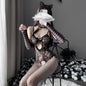 Transparent Sexy Seduction One-piece Garter Belt Stockings Mesh Bodysuit