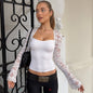 Sexy Lace Cutout Stitching Long Sleeve