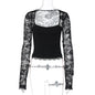 Sexy Lace Cutout Stitching Long Sleeve