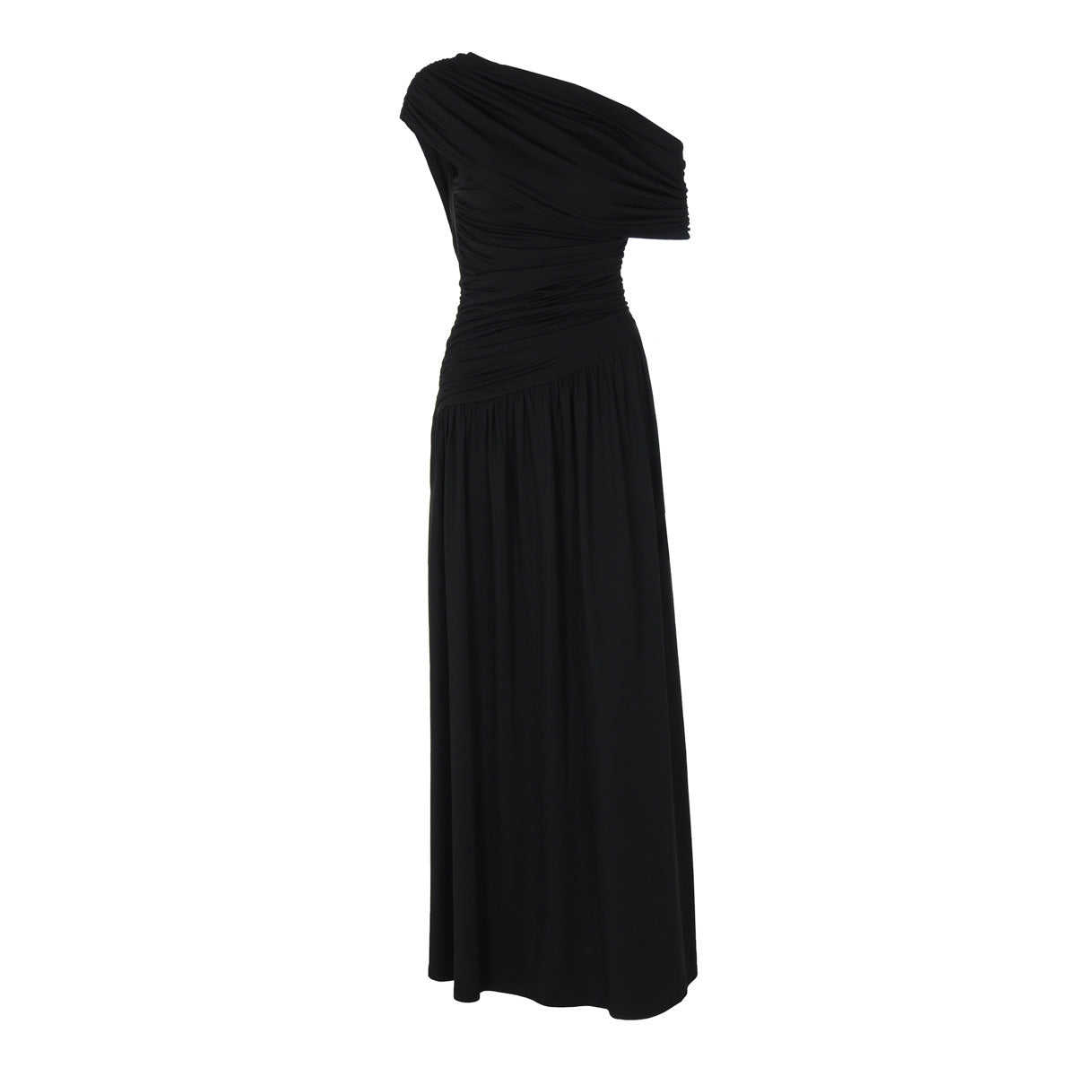 Fashion Sexy Diagonal Collar Pleated Irregular Solid Color Dress
