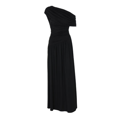 Fashion Sexy Diagonal Collar Pleated Irregular Solid Color Dress
