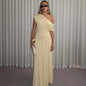Fashion Sexy Diagonal Collar Pleated Irregular Solid Color Dress